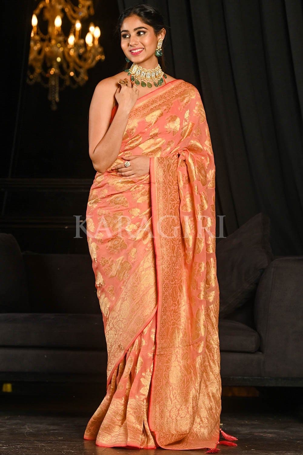 Pure Khaddi Georgette Banarasi Saree With Silver Zari Jaal Work Khaddi  Georgette Wedding Saree Brick Red Saree - Etsy