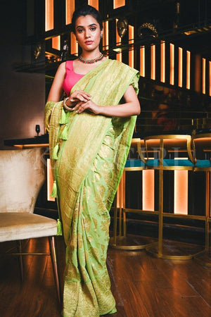 Mint Green Banarasi Khaddi Georgette Saree