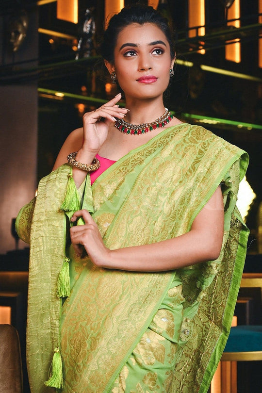 Banarasi Khaddi Georgette Saree Mint Green Banarasi Khaddi Georgette Saree saree online