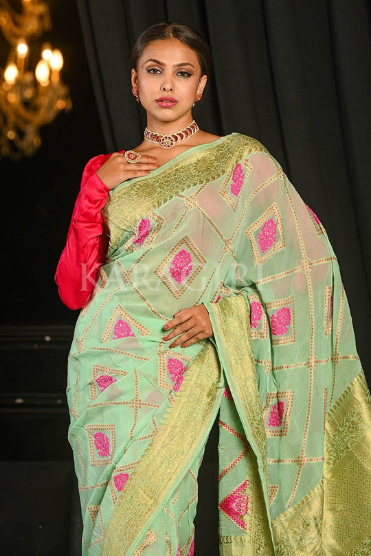 Banarasi Khaddi Georgette Saree Mint Green Khaddi Banarasi Georgette Saree saree online
