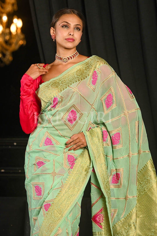 Banarasi Khaddi Georgette Saree Mint Green Khaddi Banarasi Georgette Saree saree online