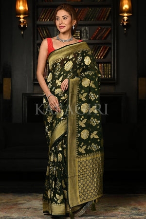 Moss Green Khaddi Banarasi Georgette Saree
