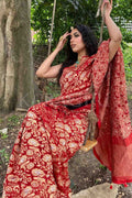 NISHA AALIYA in Crimson Red Banarasi Khaddi Georgette Saree