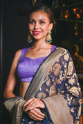 Banarasi Khaddi Georgette Saree Oxford Blue Banarasi Khaddi Georgette Saree saree online
