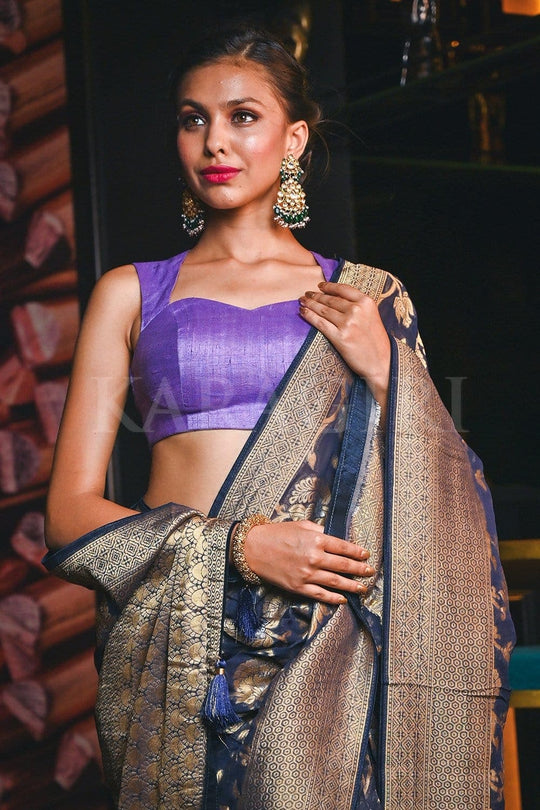 Banarasi Khaddi Georgette Saree Oxford Blue Banarasi Khaddi Georgette Saree saree online