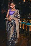 Banarasi Khaddi Georgette Saree Oxford Blue Banarasi Khaddi Georgette Saree saree online