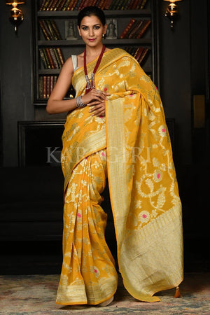 Pineapple Yellow Khaddi Banarasi Georgette Saree