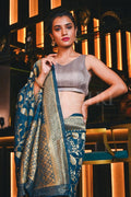 Banarasi Khaddi Georgette Saree Prussian Blue Banarasi Khaddi Georgette Saree saree online