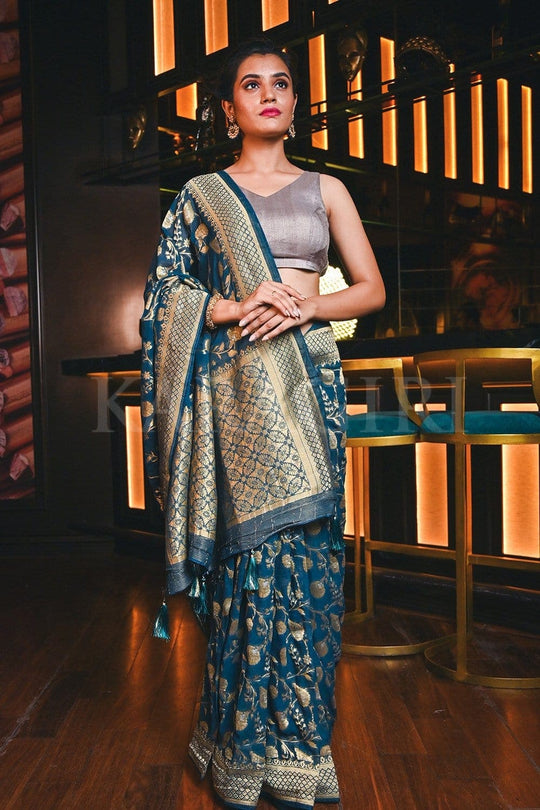 Banarasi Khaddi Georgette Saree Prussian Blue Banarasi Khaddi Georgette Saree saree online