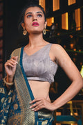 Banarasi Khaddi Georgette Saree Prussian Blue Banarasi Khaddi Georgette Saree saree online