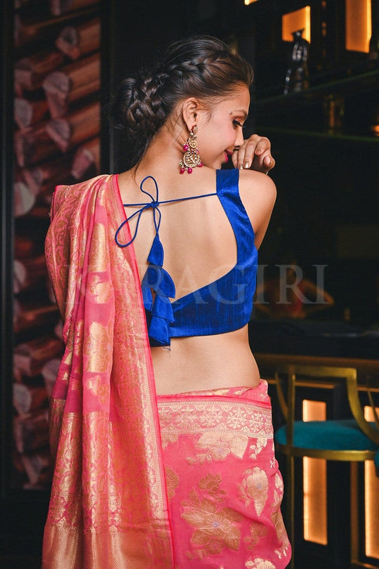 Banarasi Khaddi Georgette Saree Punch Pink Banarasi Khaddi Georgette Saree saree online