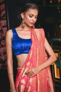 Banarasi Khaddi Georgette Saree Punch Pink Banarasi Khaddi Georgette Saree saree online