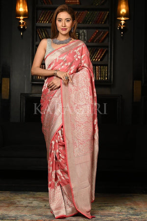 Quarts Pink Khaddi Banarasi Georgette Saree