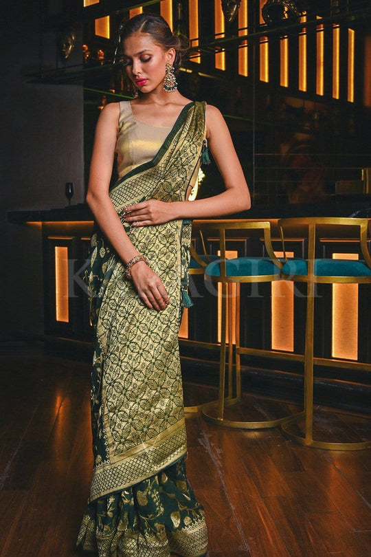 Banarasi Khaddi Georgette Saree Sacramento Green Banarasi Khaddi Georgette Saree saree online