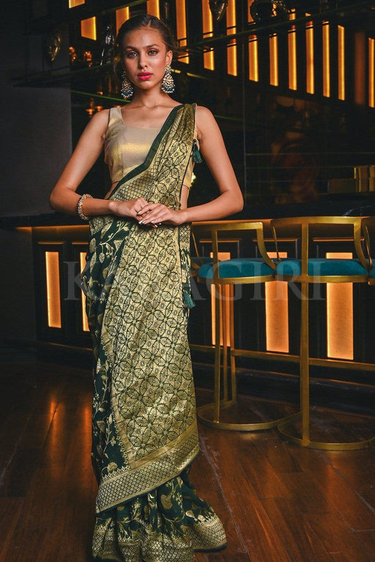 Banarasi Khaddi Georgette Saree Sacramento Green Banarasi Khaddi Georgette Saree saree online