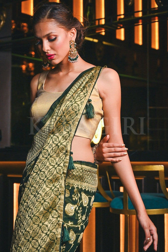 Banarasi Khaddi Georgette Saree Sacramento Green Banarasi Khaddi Georgette Saree saree online