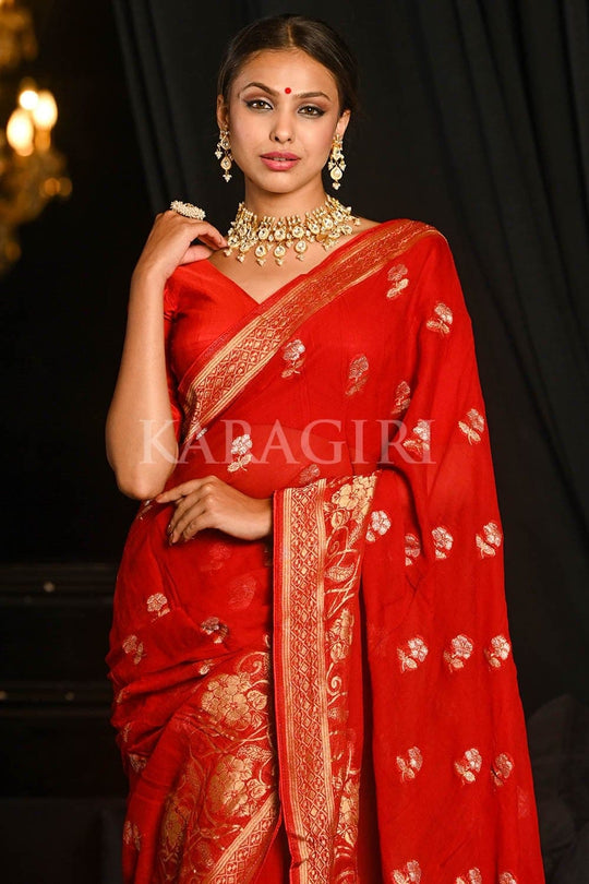 Banarasi Khaddi Georgette Saree Safe Red Banarasi Khaddi Georgette Saree saree online