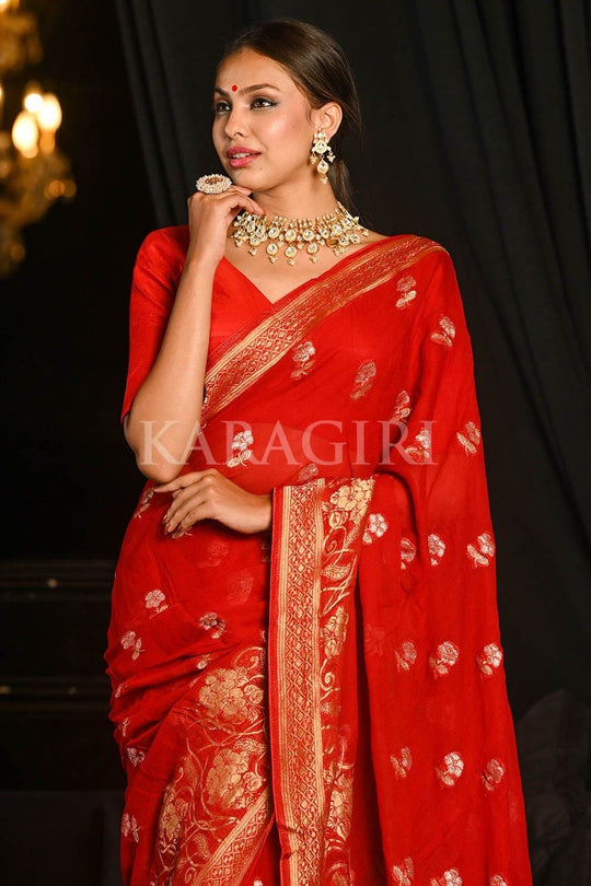 Banarasi Khaddi Georgette Saree Safe Red Banarasi Khaddi Georgette Saree saree online