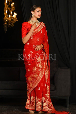 Banarasi Khaddi Georgette Saree Safe Red Banarasi Khaddi Georgette Saree saree online