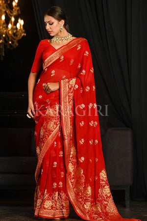 Safe Red Banarasi Khaddi Georgette Saree