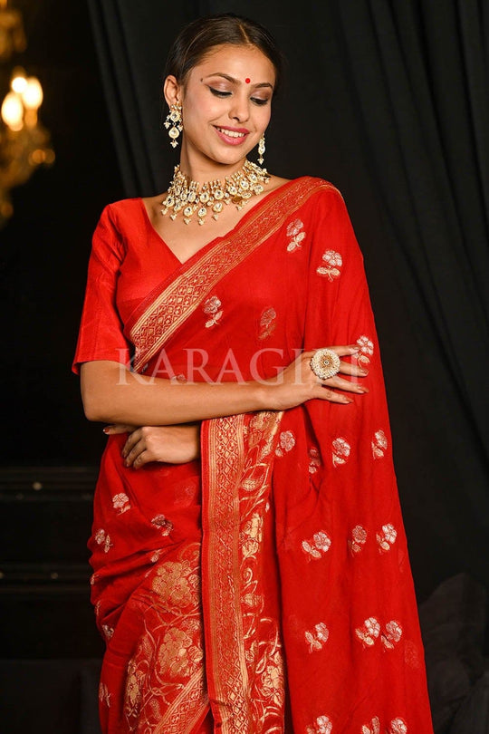 Banarasi Khaddi Georgette Saree Safe Red Banarasi Khaddi Georgette Saree saree online