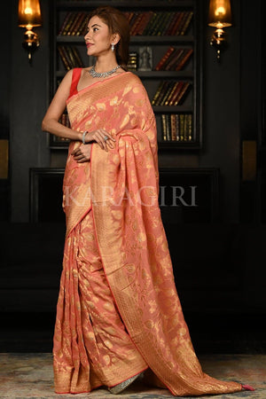 Salmon Pink Khaddi Banarasi Georgette Saree