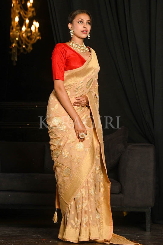 Banarasi Khaddi Georgette Saree Salt Cream Banarasi Khaddi Georgette Saree saree online