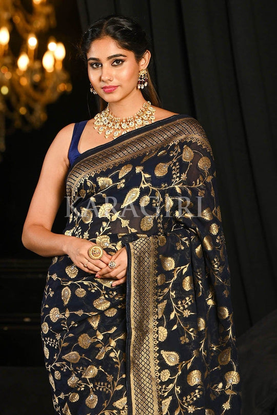 Banarasi Khaddi Georgette Saree Space Blue Banarasi Khaddi Georgette Saree saree online