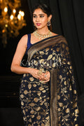 Banarasi Khaddi Georgette Saree Space Blue Banarasi Khaddi Georgette Saree saree online