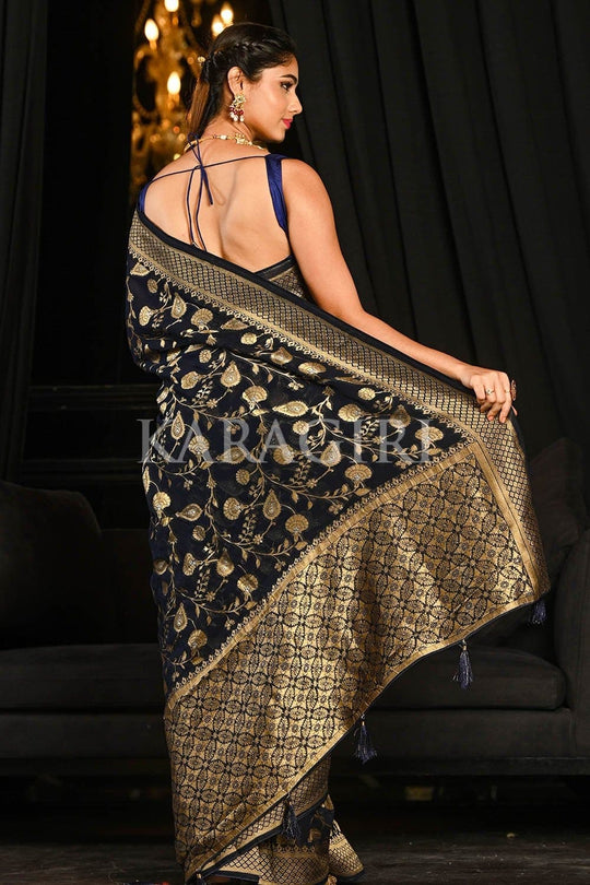 Banarasi Khaddi Georgette Saree Space Blue Banarasi Khaddi Georgette Saree saree online