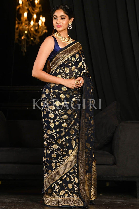Banarasi Khaddi Georgette Saree Space Blue Banarasi Khaddi Georgette Saree saree online