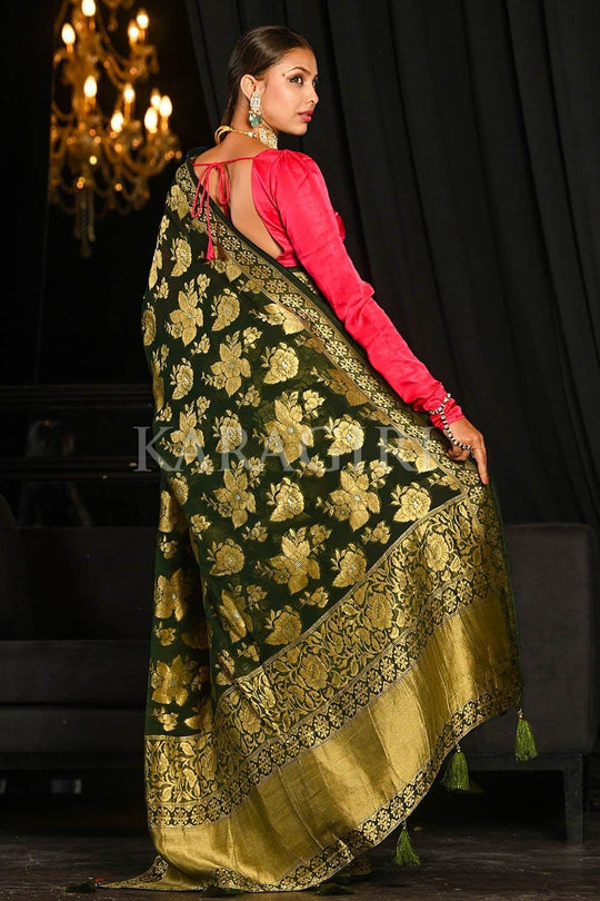 Banarasi Khaddi Georgette Saree Spring Olive Green Banarasi Khaddi Georgette Saree saree online