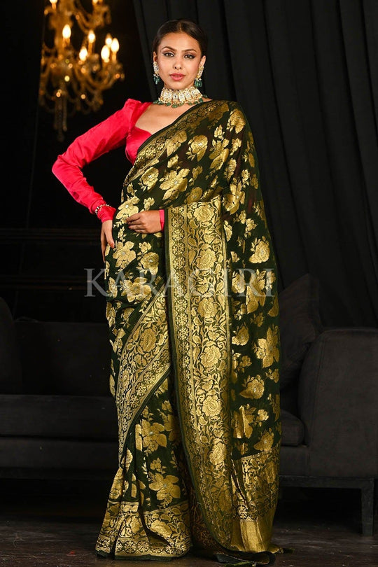 Banarasi Khaddi Georgette Saree Spring Olive Green Banarasi Khaddi Georgette Saree saree online