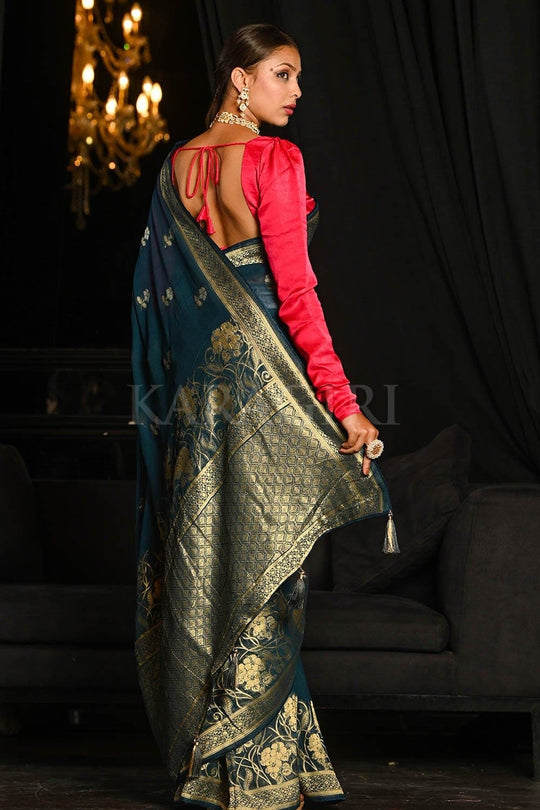 Banarasi Khaddi Georgette Saree Spruce Blue Banarasi Khaddi Georgette Saree saree online