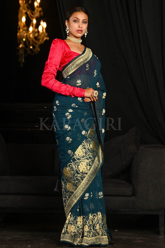 Banarasi Khaddi Georgette Saree Spruce Blue Banarasi Khaddi Georgette Saree saree online