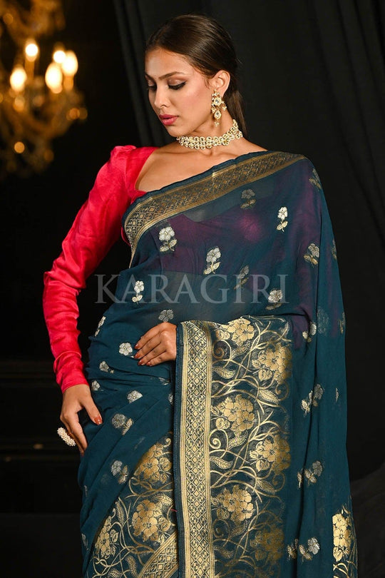 Banarasi Khaddi Georgette Saree Spruce Blue Banarasi Khaddi Georgette Saree saree online
