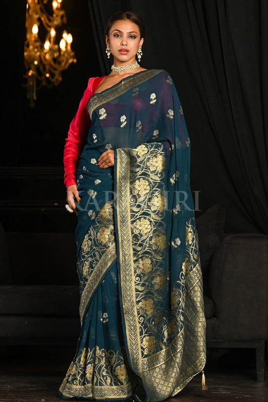 Banarasi Khaddi Georgette Saree Spruce Blue Banarasi Khaddi Georgette Saree saree online
