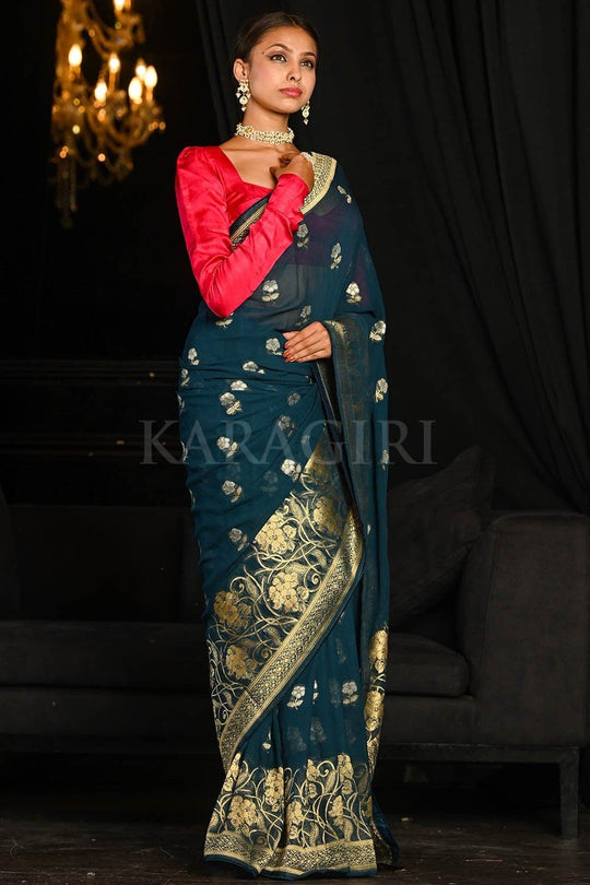 Banarasi Khaddi Georgette Saree Spruce Blue Banarasi Khaddi Georgette Saree saree online