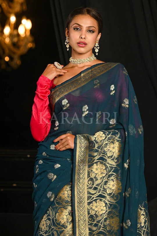 Banarasi Khaddi Georgette Saree Spruce Blue Banarasi Khaddi Georgette Saree saree online