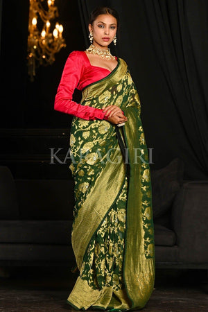 Banarasi Khaddi Georgette Saree Strong Yellow Green Banarasi Khaddi Georgette Saree saree online