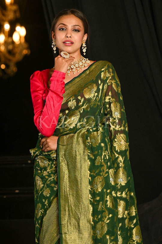 Banarasi Khaddi Georgette Saree Strong Yellow Green Banarasi Khaddi Georgette Saree saree online