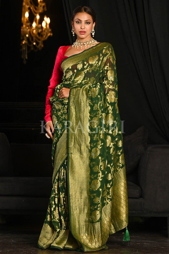 Banarasi Khaddi Georgette Saree Strong Yellow Green Banarasi Khaddi Georgette Saree saree online