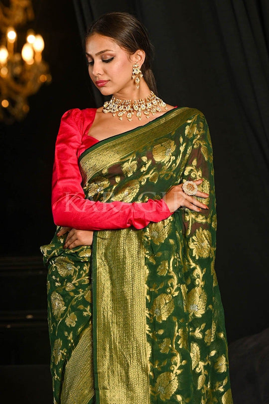 Banarasi Khaddi Georgette Saree Strong Yellow Green Banarasi Khaddi Georgette Saree saree online