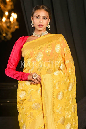 Banarasi Khaddi Georgette Saree Sunshine Yellow Khaddi Georgette Banarasi Saree saree online