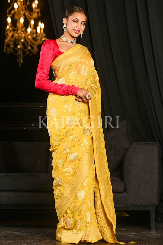 Banarasi Khaddi Georgette Saree Sunshine Yellow Khaddi Georgette Banarasi Saree saree online