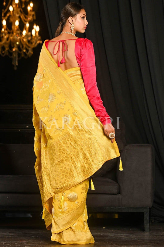 Banarasi Khaddi Georgette Saree Sunshine Yellow Khaddi Georgette Banarasi Saree saree online