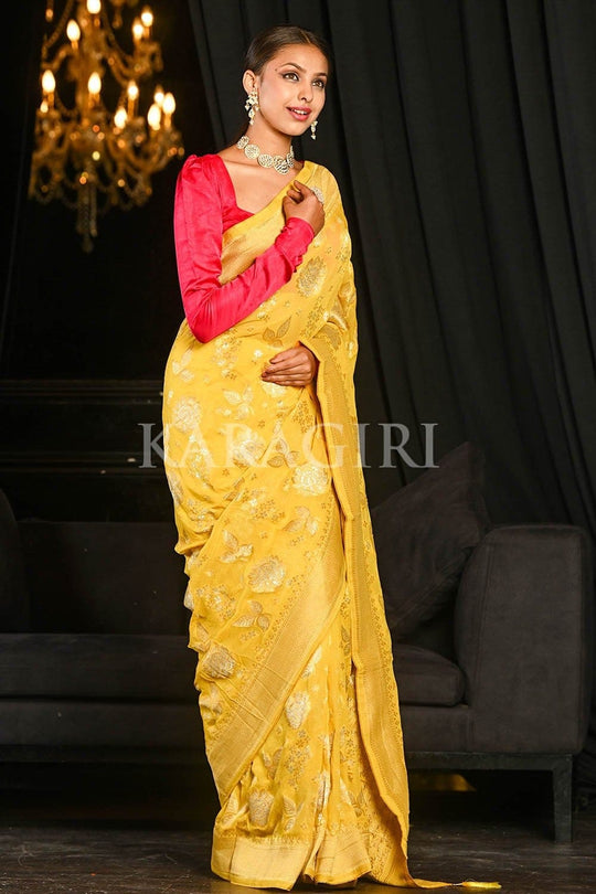 Banarasi Khaddi Georgette Saree Sunshine Yellow Khaddi Georgette Banarasi Saree saree online