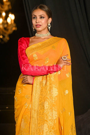 Banarasi Khaddi Georgette Saree Tuscan Sun Yellow Banarasi Khaddi Georgette Saree saree online