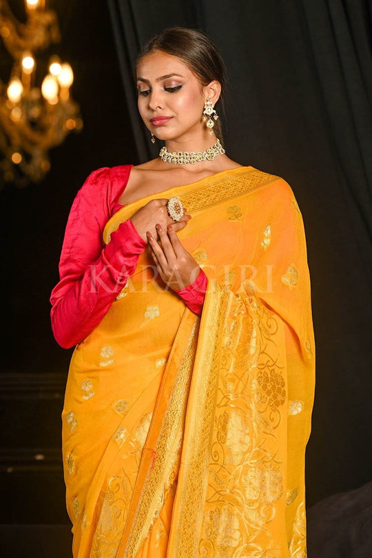 Banarasi Khaddi Georgette Saree Tuscan Sun Yellow Banarasi Khaddi Georgette Saree saree online