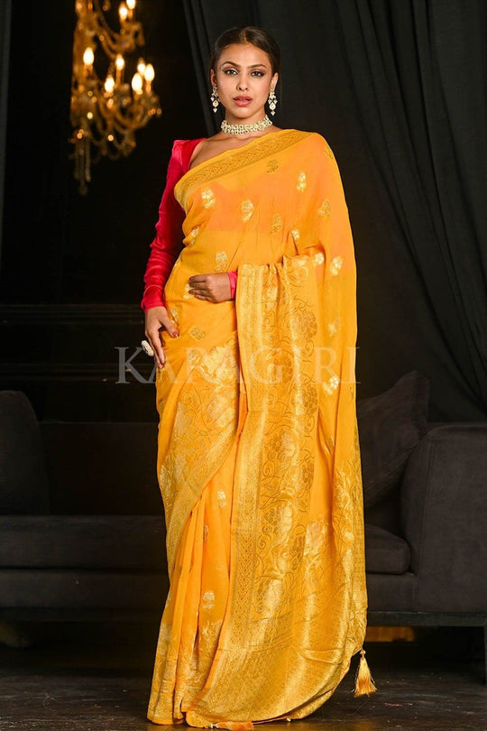 Banarasi Khaddi Georgette Saree Tuscan Sun Yellow Banarasi Khaddi Georgette Saree saree online